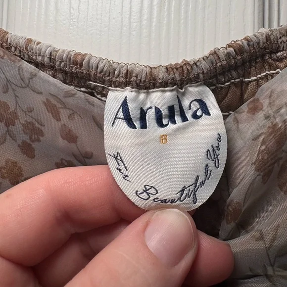 ARULA Floral Mini Dress in Cream and Brown - Picture 9 of 9